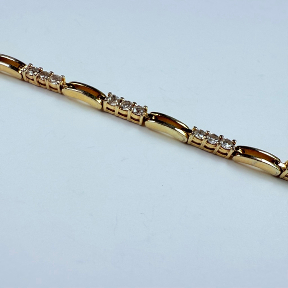 6.5 TCW Cubic Zirconia CZ Gold Vermeil Sterling Silver 3mm Tennis Bracelet - Picture 6 of 10